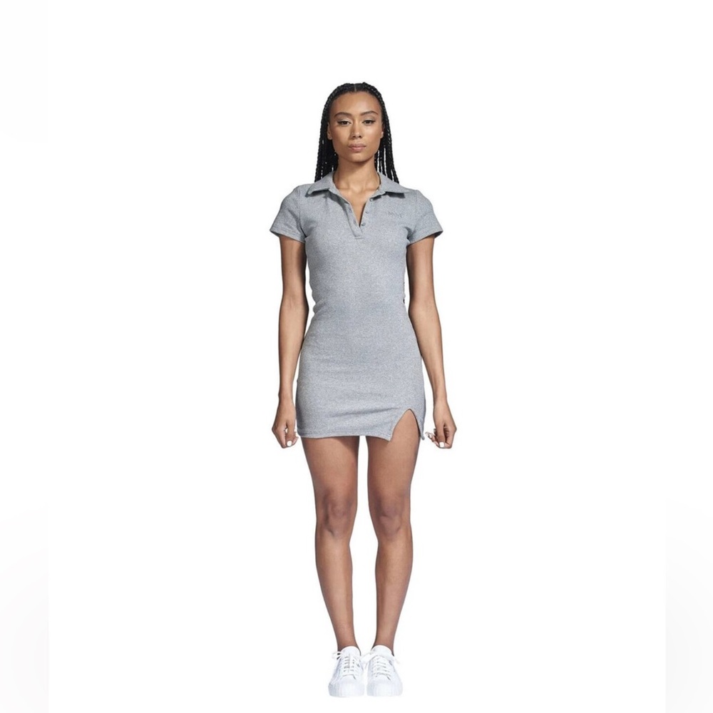 My Mum Made It Grey Rib Split Polo Mini Dress Small